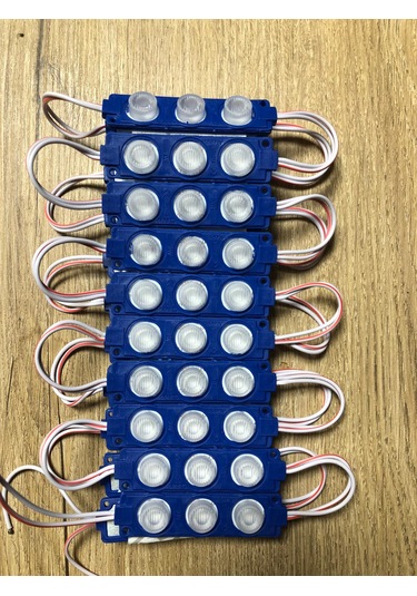 12 Volt 3 Lü 3 Watt Geniş Lensli 3030 Modül Led 10 Adet Mavi