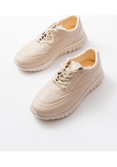 Aska Shoes K-504 Bağcıklı Desenli Günlük Spor Ayakkabı Bej