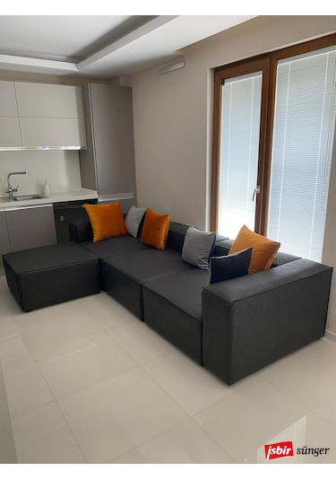 Mode Soft Köşe Koltuk Takımı 4 Modül 13 Koyu Antrasit Nubuk Kumaş