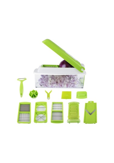 Gajeena 12'li Paslanmaz Çelik Sebze Doğrayıcı Seti - Çok Amaçlı Mutfak Aleti Yeşil