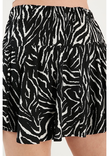 Lela Beli Lastikli Mini Şort Bayan Etek 5864024 Siyah-Zebra