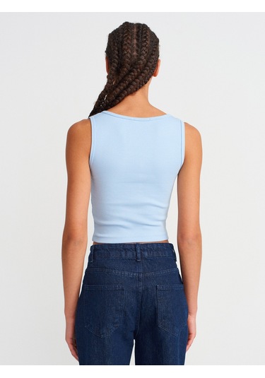 Dilvin 20983 Düğmeli Kare Yaka Top-açık Mavi Açık Mavi