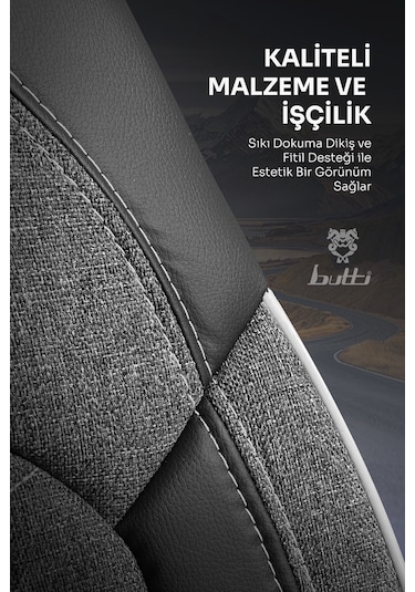 Siyah - Gri Butti Bello Serisi Keten Kumaş Premium Oto Koltuk Kılıfı Ortopedik Destekli, Ön Arka Tam Set