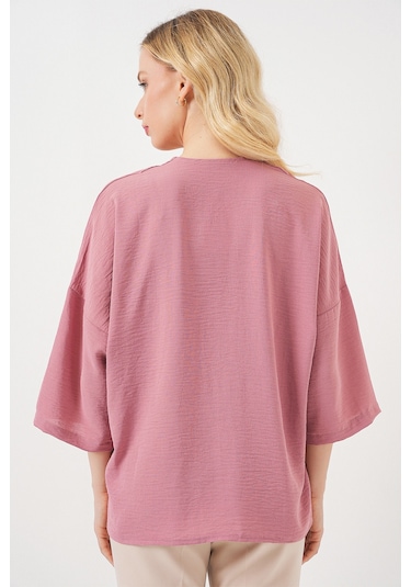 Bigdart Kadın Kısa Kol Oversize Kimono 5969 - Gülkurusu