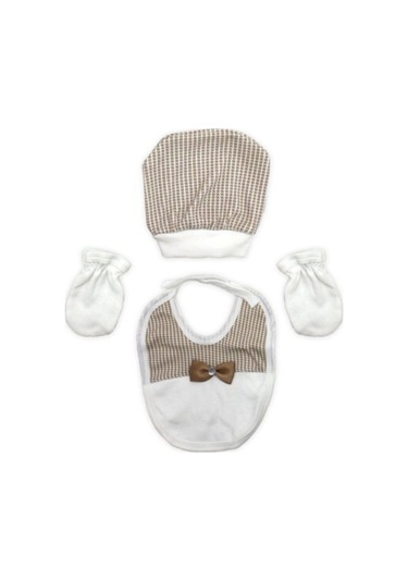 Bambino Beyaz- Kahve Erkek Bebek Papyonlu Damat 5'li Hastane Çıkış Seti 0 - 3 Ay Beyaz- Kahverengi