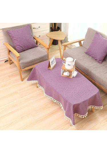 Bez Pamuk Yemek Masa Örtüsü Dekorasyon Bezi, Boyut: 90x90cm Mor Noktalar Mor