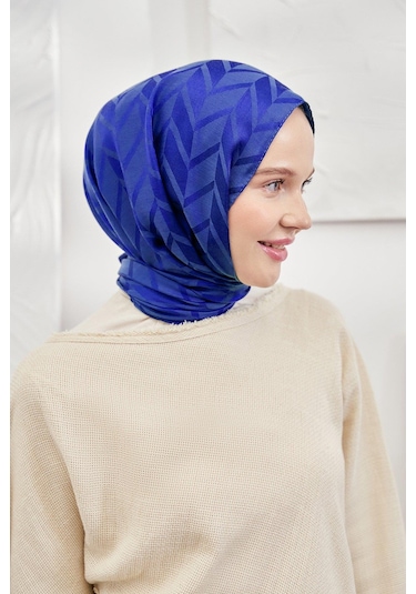 Armanda Jakarlı Şal - Zigzag Desenli - Saks - Saks