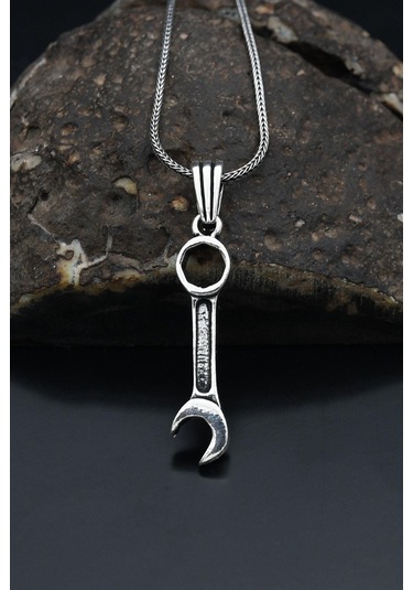 Ingiliz Anahtarı Tasarımlı Gümüş Kolye Zincir 925 Ayar