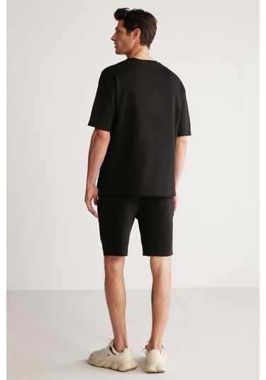 Colombıa  Erkek 2'li Set Comfort Fit Rahat Kalıp Yazı Nakışlı Şardonsuz Siyah Eşofman Takımı