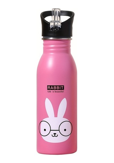 Çocuklar İçin 450ml Paslanmaz Çelik Su Şişeleri, Gıda Sınıfı Vakum Yalıtımlı, Sızdırmaz Kapak Ve Sevimli Hayvan Tasarımları Pembe