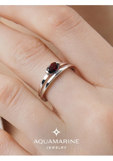 Aquamarıne Doğal Grenatlı 925 Gümüş Yüzük 113040334 Gri