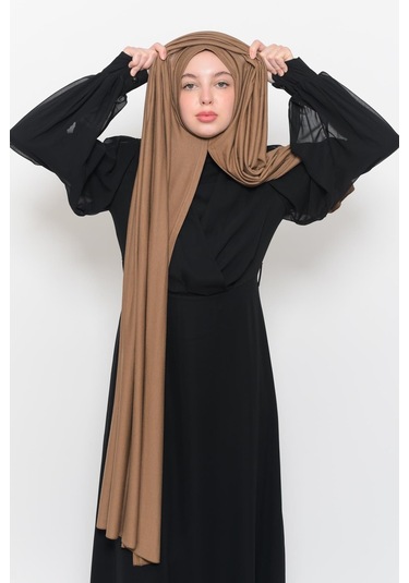 Hazır Pratik Geçmeli Lüks Düz Penye Şal Çapraz Hizalı Çikolata