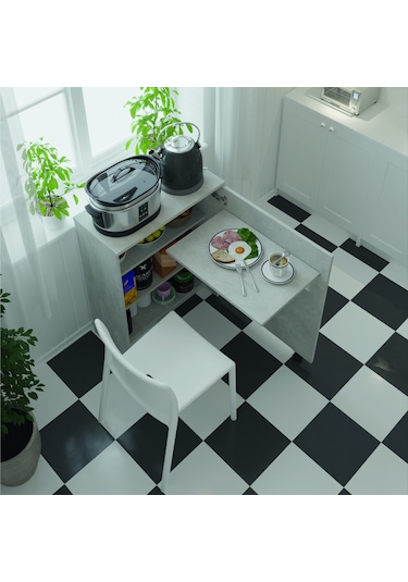 Asra Trend Mutfak Kiler Dolabı+katlanır Masa Md003 Retro Taş