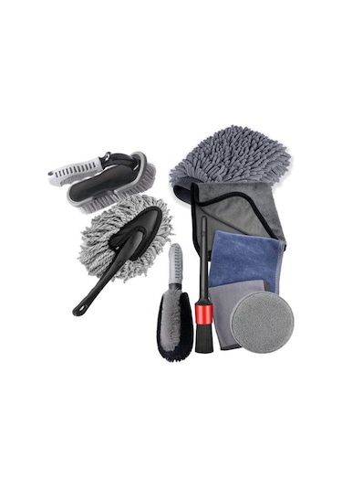 Polham 9 Parçalı Araba, Motorsiklet İçin Detaylı Temizleme Seti, Oto Bakım Seti, Mikrofiber Set