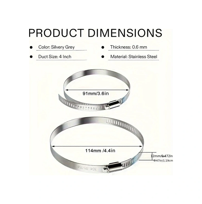 Xuweiwei 1 Adet 91-114mm 304 Paslanmaz Çelik Ayarlanabilir Boru Kelepzesi