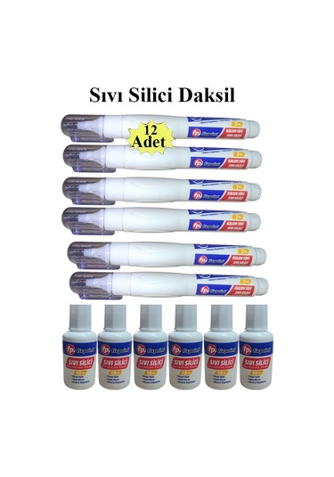 Sıvı Silici Daksil Ve Kalem Daksil 12 Adet Fırçalı Sıvı Düzeltici Daksil Yazı Düzeltici Okul Ofis Büro Fırça Uçlu Daksi