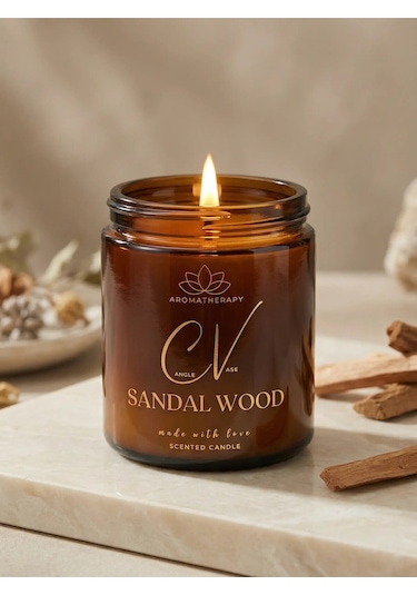 Sandal Ağacı Kokulu Mum- Aromaterapi Mum 100cc- %100 Doğal Soya Wax Mum Amber