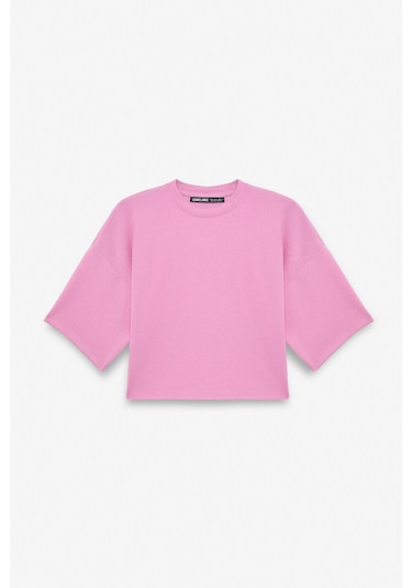 VELA Kadın Esnek Kumaşlı Bisiklet Yaka Oversize Fit Pembe T-Shirt