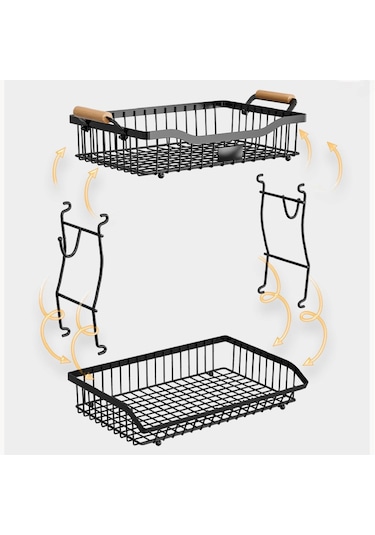 Suntek Otel Tezgah Üstü Mutfak Için 2 Katlı Meyve Sepeti Siyah