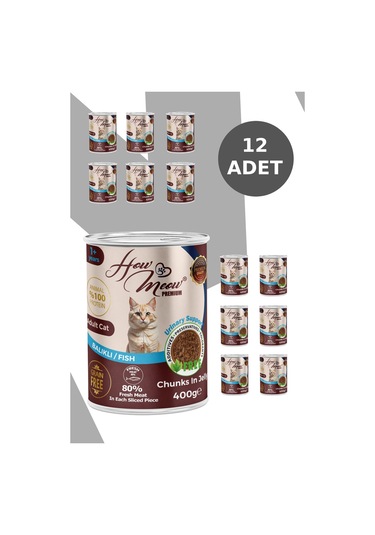 How Meow Jöleli Balıklı Parça Etli Yetişkin Kedi Yaş Maması 12 x 400 G
