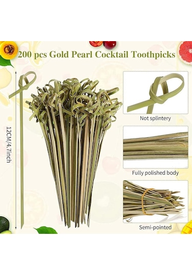 Xindoker 200 Adet Doğal Bambu Kokteyl Çubuğu - 12 Cm Meyve Ve İçecek Süsleme İçin Mavi Çiçek Salkımı Diğer