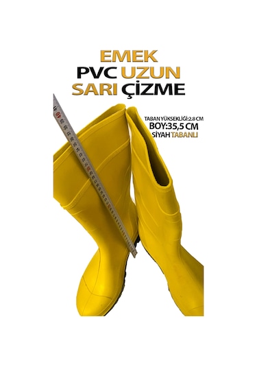 Pvc Uzun Çizme Sarı Tabanı Siyah