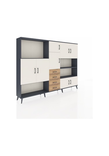 Arges Dolap 9 Raflı 4 Çekmeceli 8 Kapaklı 220x30x163 Antrasit-ayt Antrasit-aytaşı/çam