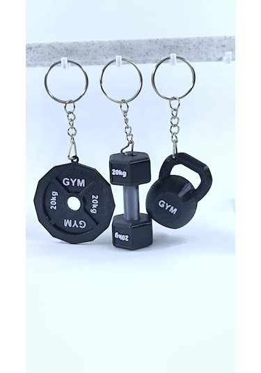 Spor Temalı 20kg Dumbbell, Kettlebell Ve Plaka Anahtarlık Seti