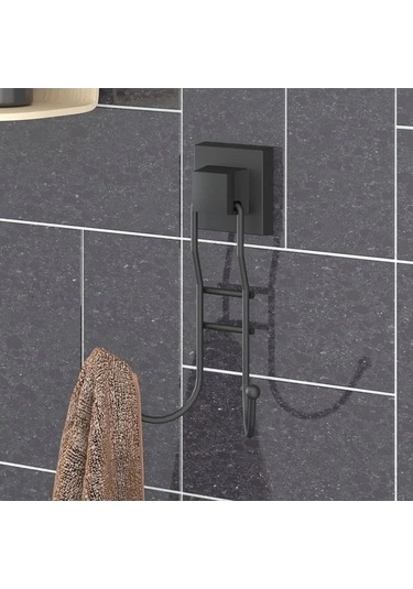 Banyo Havlu Askısı 2 Kancalı Paslanmaz Siyah Easyfix Siyah