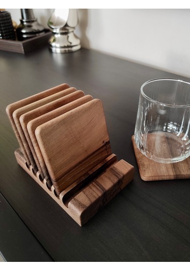 Gerçek Ceviz Ağacından El Yapımı Bardak Altlığı 4lü- Hand Made Walnut Coaster Ceviz 6'lı