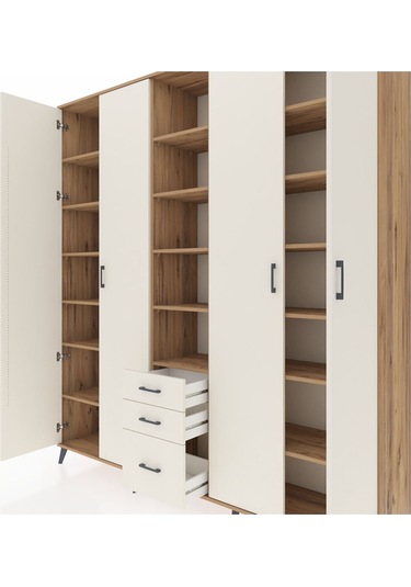 Hyperion Dolap 17 Raflı 3 Çekmeceli 4 Kapaklı 220x44x243 Çam-aytaşı/aytaşı Aytası/aytası