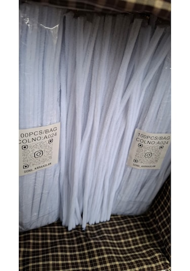 A024 Beyaz Şönil Dıy Tüylü Hobi Çubuğu - 100'lü Paket Chenille