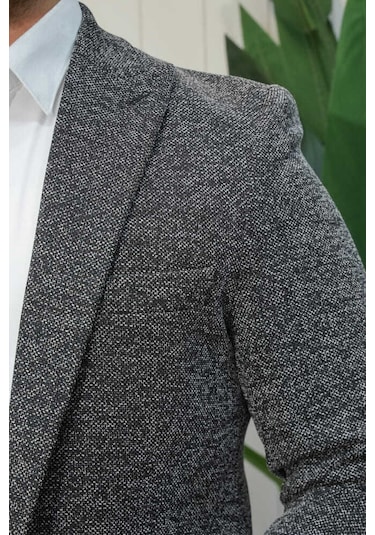 Bys Beystil Sivri Yaka Kırçıllı Siyah Blazer Ceket Britanya -slim Fit