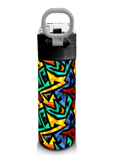 Coral High Kids Siyah Grafiti Desenli Pipetli Ve Direkt İçim Çelik Termos 500 Ml 31847 Siyah - Mavi