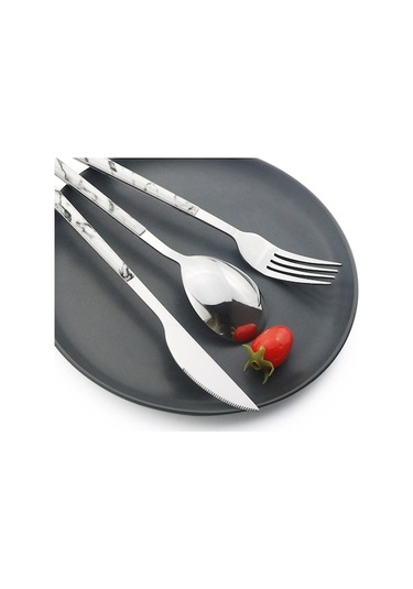 Novahub Beyaz 4 Adet Ahşap Saplı Yemek Takımı Batı Paslanmaz Çelik Çatal Bıçak Kaşık Seti Bıçak Çatal Kahve Çay Kaşığı Gümüş Mutfak Sofra Seti Beyaz Beyaz