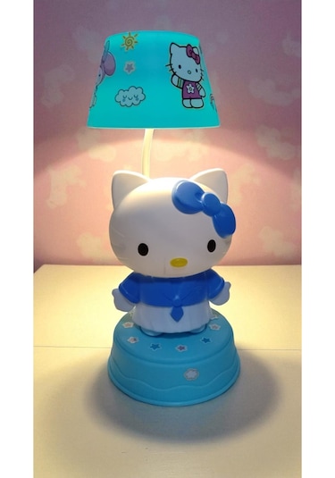 Hello Kitty Masa Üzeri Gece Lambası Boyut 25 Cm Mavi Renk Çok Renkli