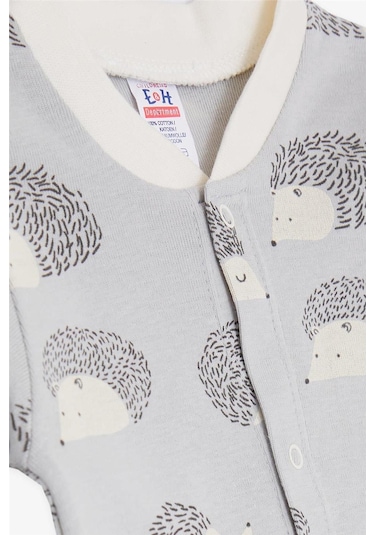 Breeze Erkek Bebek Tulum Sevimli Kirpi Desenli 0-3 Ay-6 Ay, Gri-gri Gri