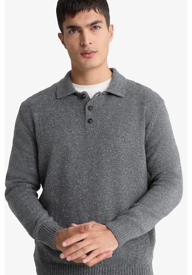 Defacto Standart Fit Polo Yaka Triko Kazak F7230ax25wngr311 Gri Defacto Standart Fit Polo Yaka Triko Kazak F7230ax25wngr311 Gri