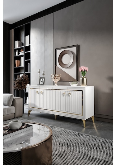 KLAS KONSOL MDF MEBRAN KAPAK BEYAZ GOLD