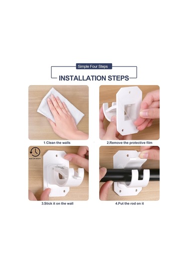 Adet Perde Çubuğu Braketi Delme Gerektirmeyen Perde Çubuğu Tutucuları, B Şeffaf