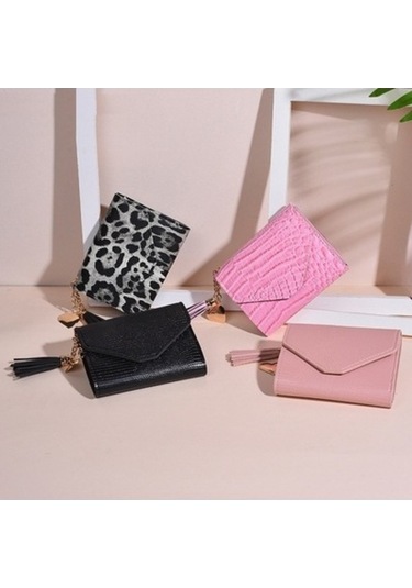 Trendooze Linjinxu Kadın Cüzdanı Püsküllü Üçlü Timsah Desenli Kartlık Yılanlı Siyah Para Kesesi Diğer