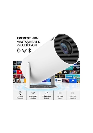 Everest Pj07 Taşınabilir Mini Ev Sinema Projeksiyonu 1280 720p Android + Bt+ Wifi Akıllı Projeksiyon Cihazı Hd