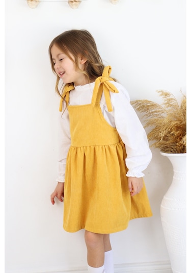 Fitilli Kadife Elbise İkili Takım HARDAL