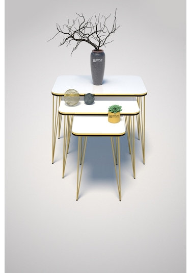 Zigon Sehpa Kr Çift Gold Beyaz Tel