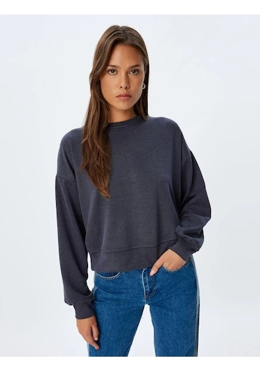 Koton Basic Sweatshirt Uzun Kollu Bisiklet Yaka 5wak10063ek 001