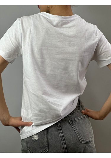 Sarman Kedi Baskılı Tişört T-shirt Unisex Beyaz