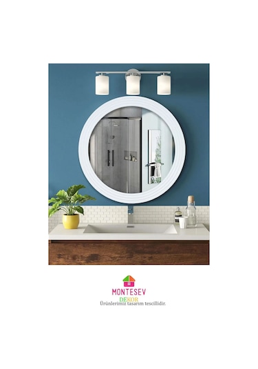 Zümrüt Beyaz Dekoratif Ayna Yuvarlak Işlemeli Duvar Aynası 69 Cm Beyaz