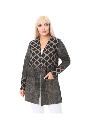 Melsay Butik Vizon Baklava Desen Kısa Büyük Beden Kadın Hırka Vizon