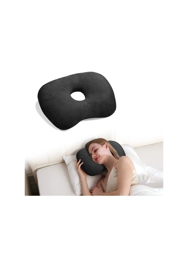 Geeksen Yan Yatakta Rahat Uyku İçin Delikli Kulak Koruma Yastığı, Yüksek Kalite Pamuklu, Gri Ve Siyah Seçenekleri Siyah