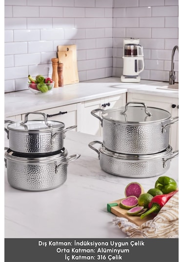 Karaca  Powersteel 316+ Enzo 8 Parça Çelik Tencere Seti